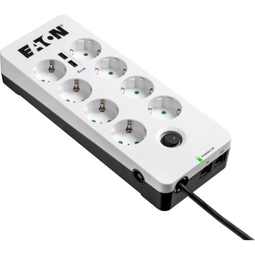 Eaton 8'li Akım Korumalı Priz ve 2 USB Girişi (8'li Schuko,telefon ve Tv Korumalı) Eaton Protection Box 8 Tel@ USB DIN-PB8TUD