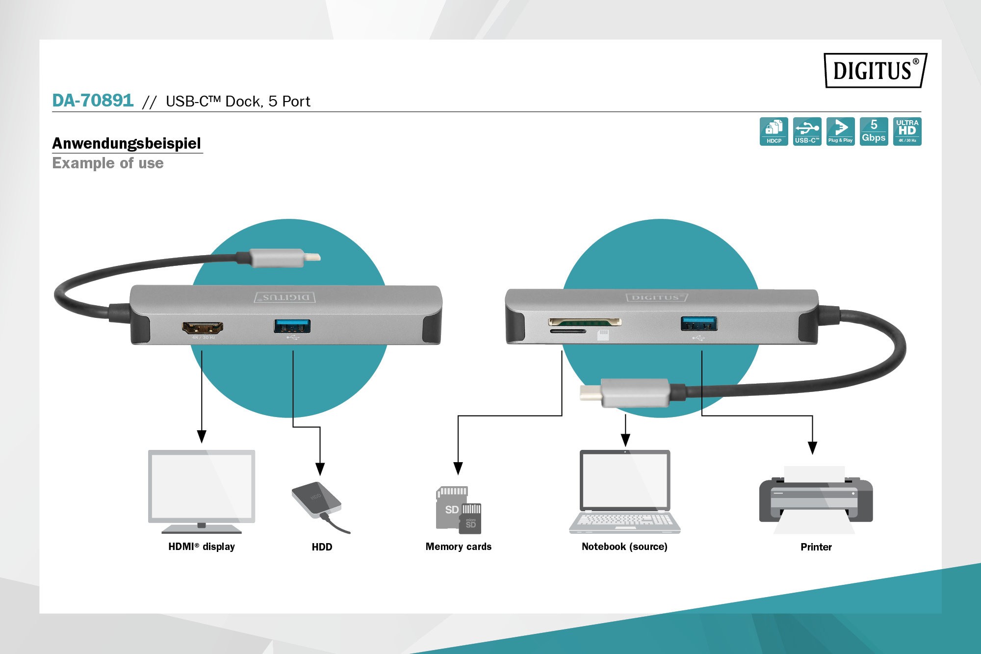 Digitus USB Tip C Docking Station, 5 Port (USB-C™ Dock, 5 Port)