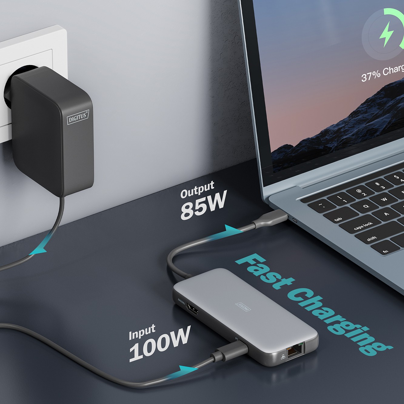 DIGITUS USB-C Docking Statio 3.2 Gen 2 bağlantı noktası (10 Gbit/s),7 Port