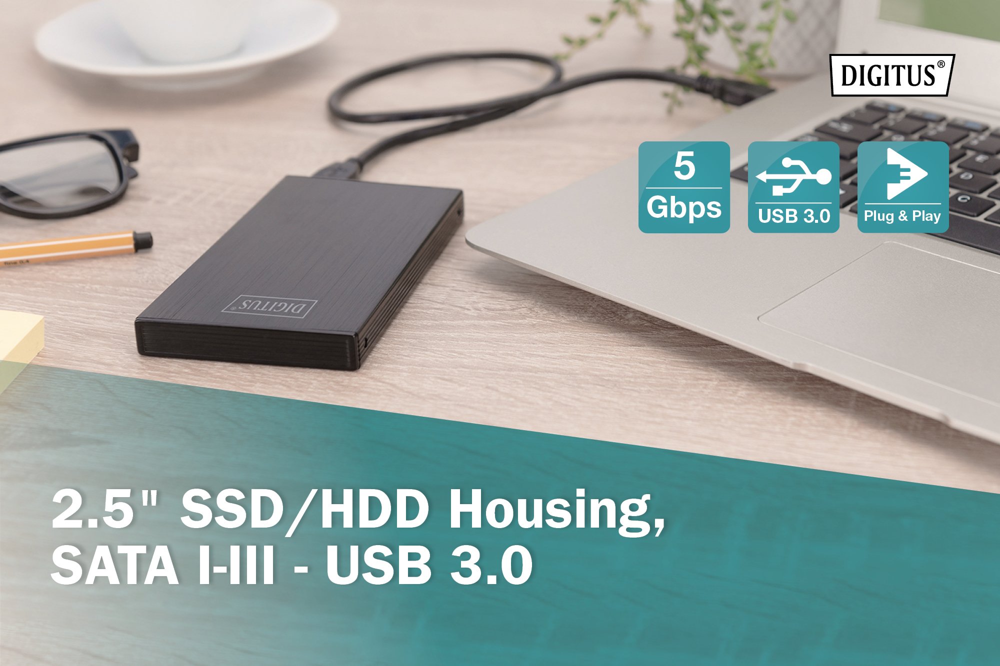 Harici 2,5" SSD/HHD Disk Kutusu, yüksek kaliteli alüminyum gövde ile USB 3.0'da SATA I-III