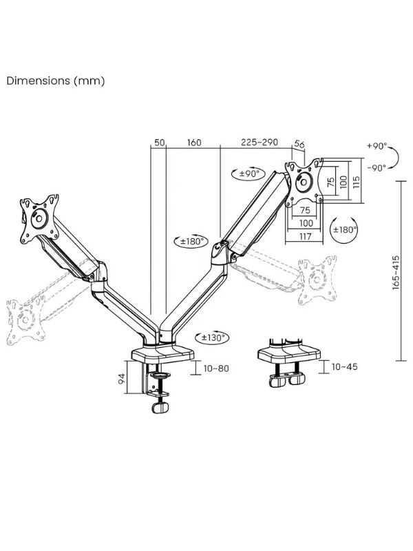 Çiftli Gaz Basınçlı Monitör Kolu 17 "-32" 9kg Mikrofon-Ses / USB çıkışlı