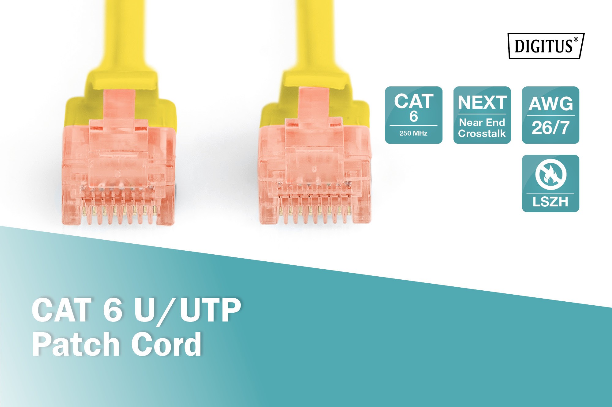 Digitus Patch Kablo, U-UTP, CAT. 6, 1 metre, AWG 26/7, Cu, LSZH, sarı renk