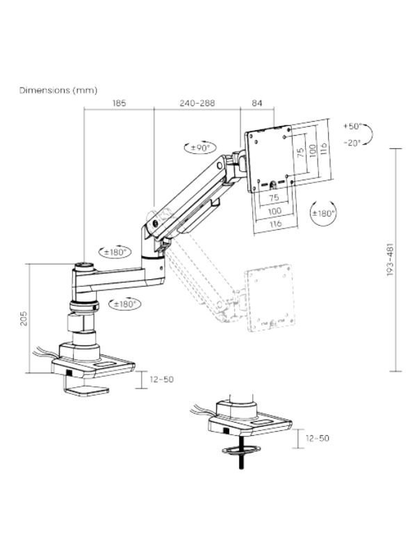 Tekli Ultran Geniş Monitör Kolu 17 "-49" 20kg TYP-C / USB çıkışlı