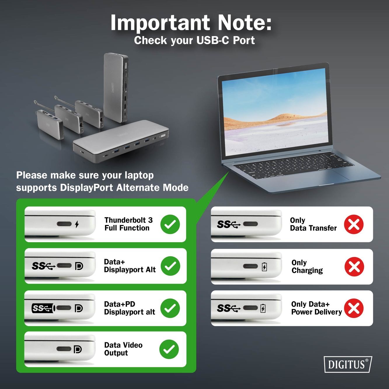 DIGITUS USB-C Docking Statio 3.2 Gen 2 bağlantı noktası (10 Gbit/s),11 Port
