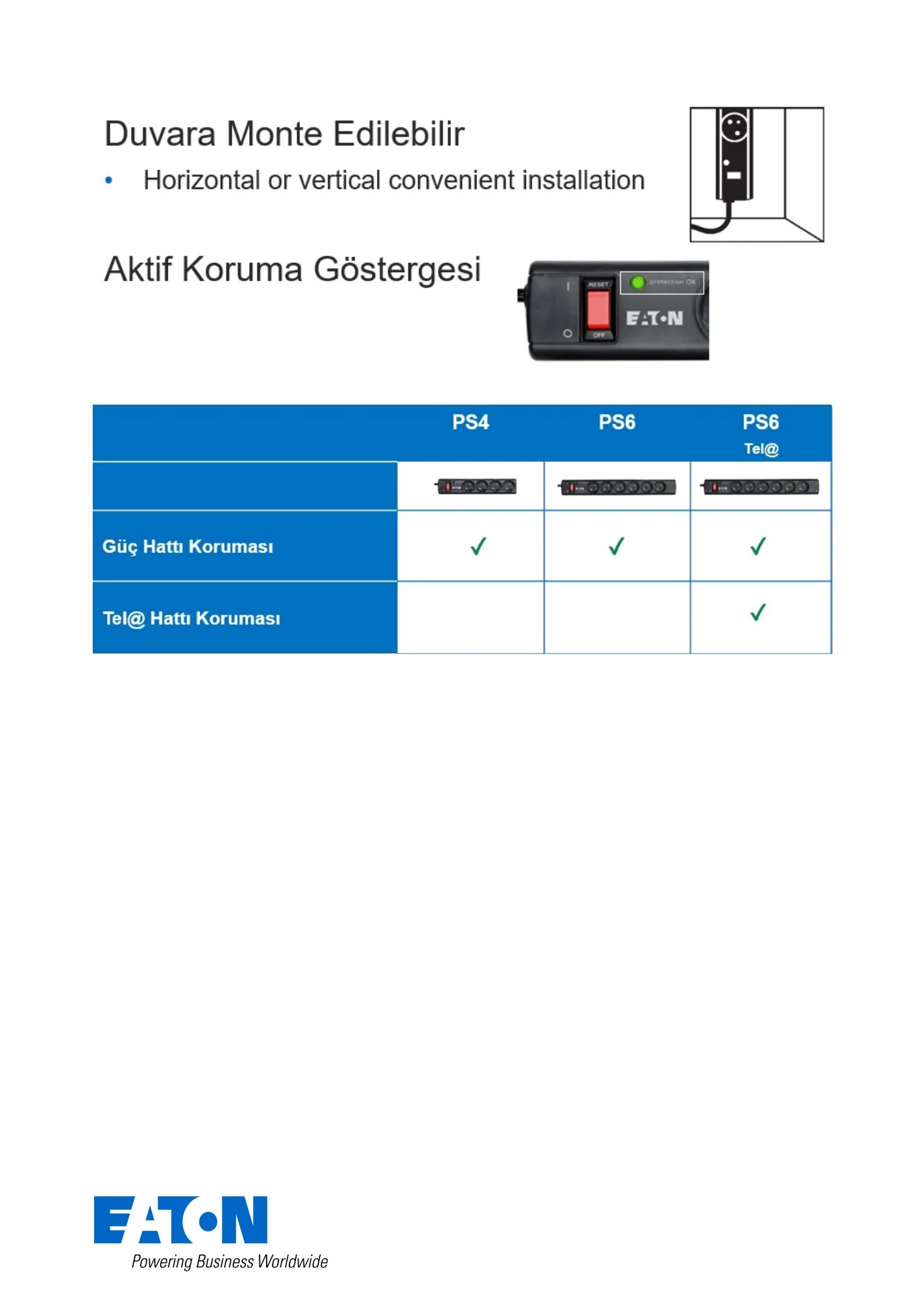 Eaton Akım Korumalı Priz (6'lı Schuko) Eaton Protection Strip 6 DIN-PS6D