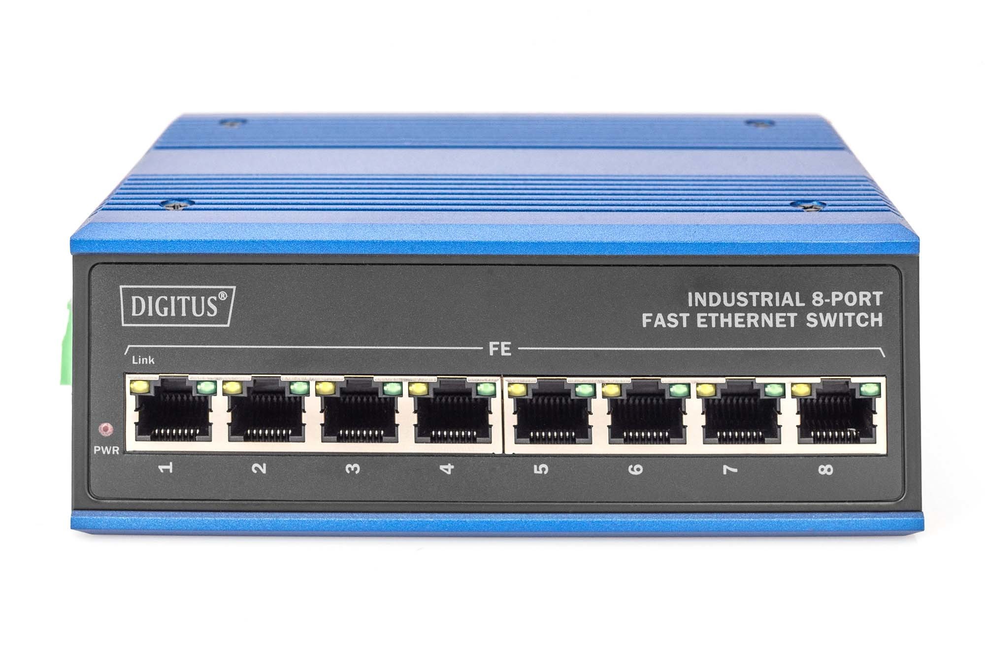 Digitus 8 Portlu Hızlı Ethernet Ağ Anahtarı, Endüstriyel, Yönetilmeyen, 1 RJ45 Uplink