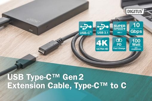 DIGITUS USB Type-C™ Gen2 Uzatma kablosu, Type-C™-C