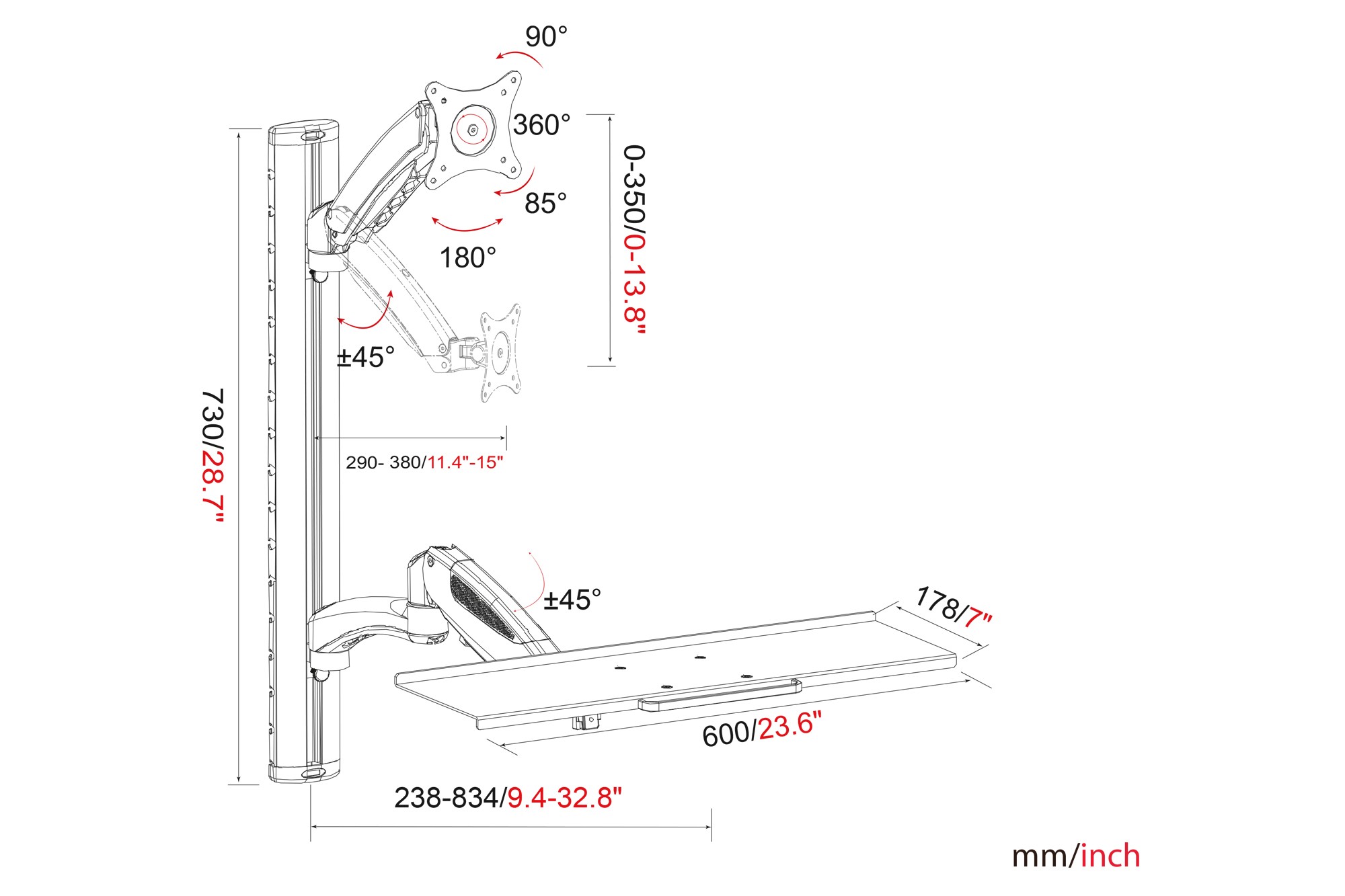 Dıgıtus Iş Yerleri Için Esnek Duvara Montaj Imkânı Çaprazlama 43cm (17") ile 69cm (27") arası büyüklükteki cihazlar için duvara montaj