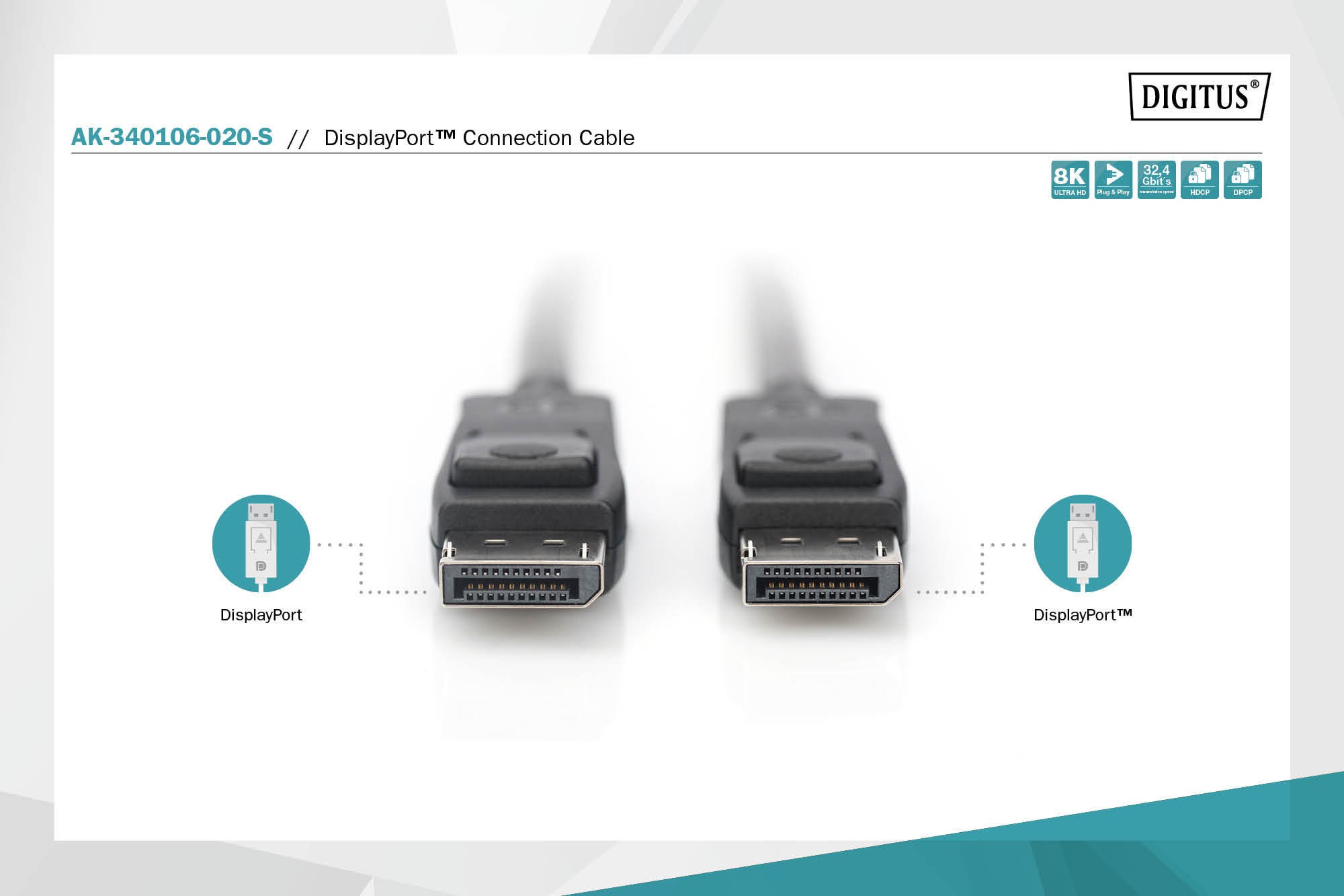 Dıgıtus Displayport Bağlantı Kablosu 2 Metre  4K/2K@120 Hz, 5K@60 Hz veya 8K@30 H