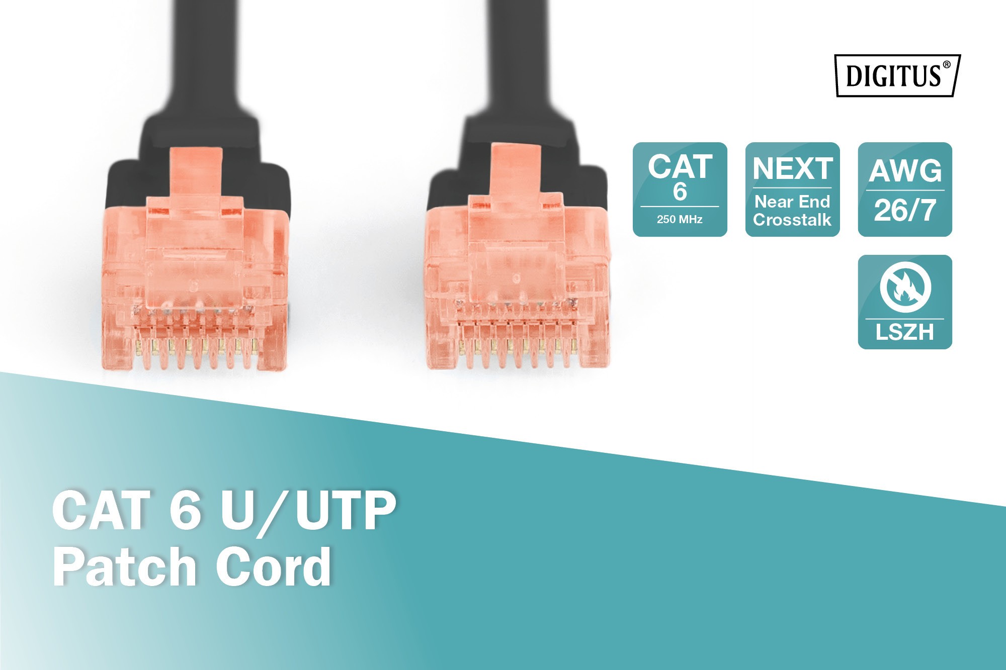 CAT 6 U-UTP bağlantı kablosu, bakır, LSZH AWG 26/7, uzunluk 3 m, siyah renk