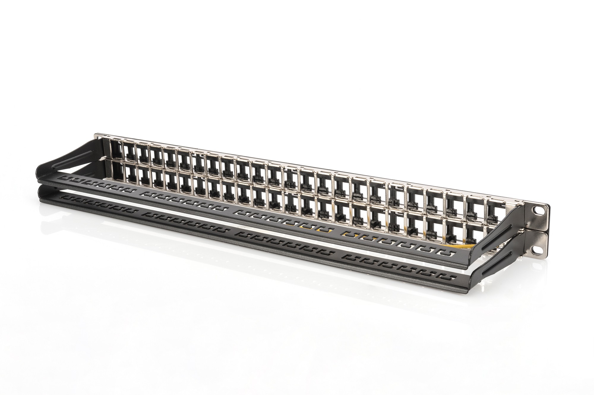 48 portlu Modüler patch panel, blendajlı, Etiketleme paneli, 1U,