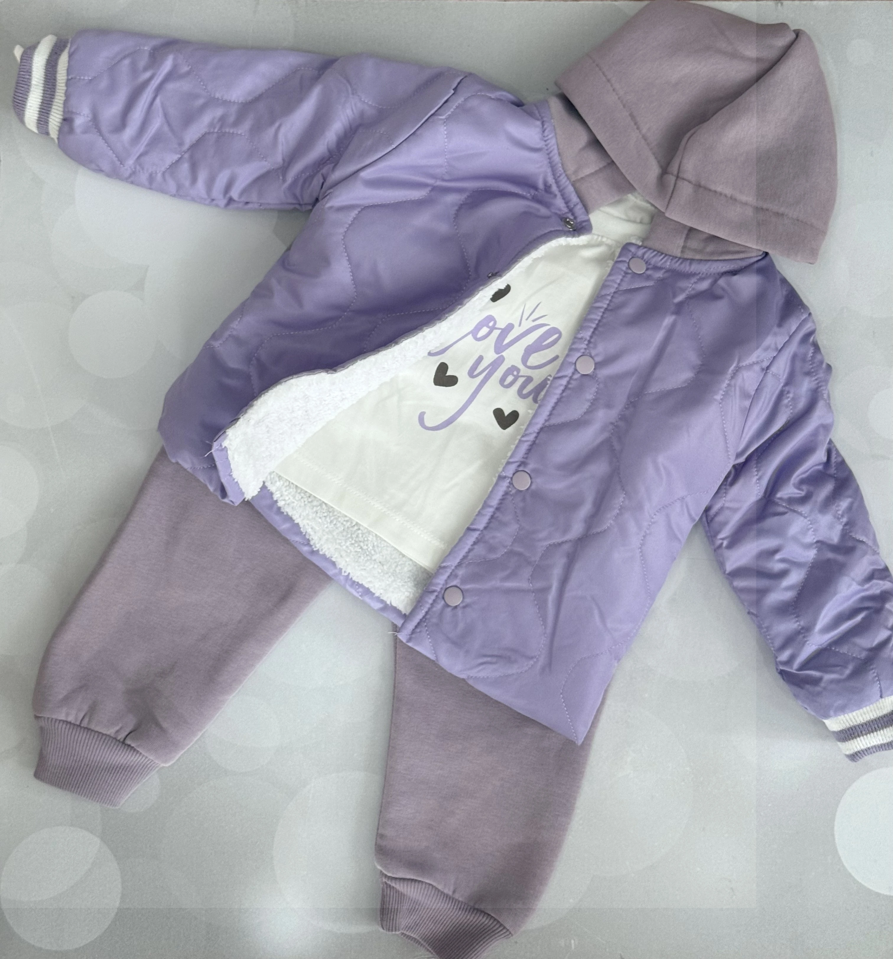 LİLA RENKLİ ÜÇLÜ MONT PANTOLON PENYE TAKIMI