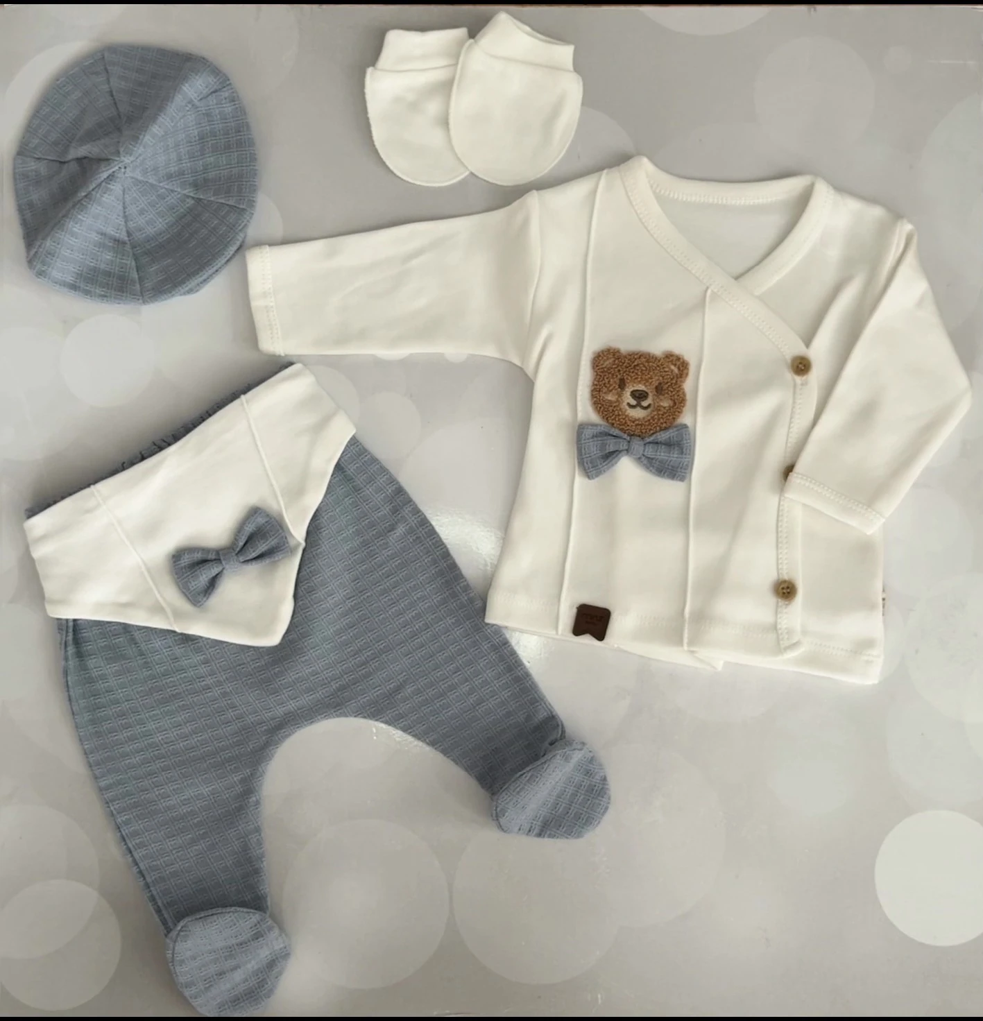 MAVİ PANTOLONLU YAKASI AYICIKLI 4LÜ SET - MAVİ