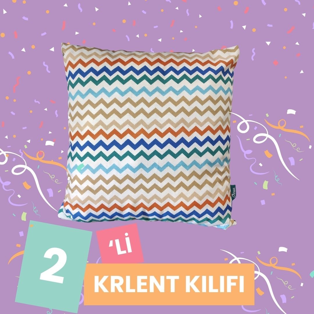 Ovua 2'li Set Renkli Zikzak Desenli Kırlent Kılıfı