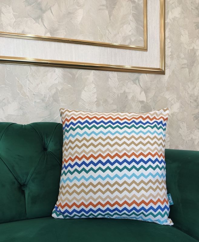 Ovua 2'li Set Renkli Zikzak Desenli Kırlent Kılıfı