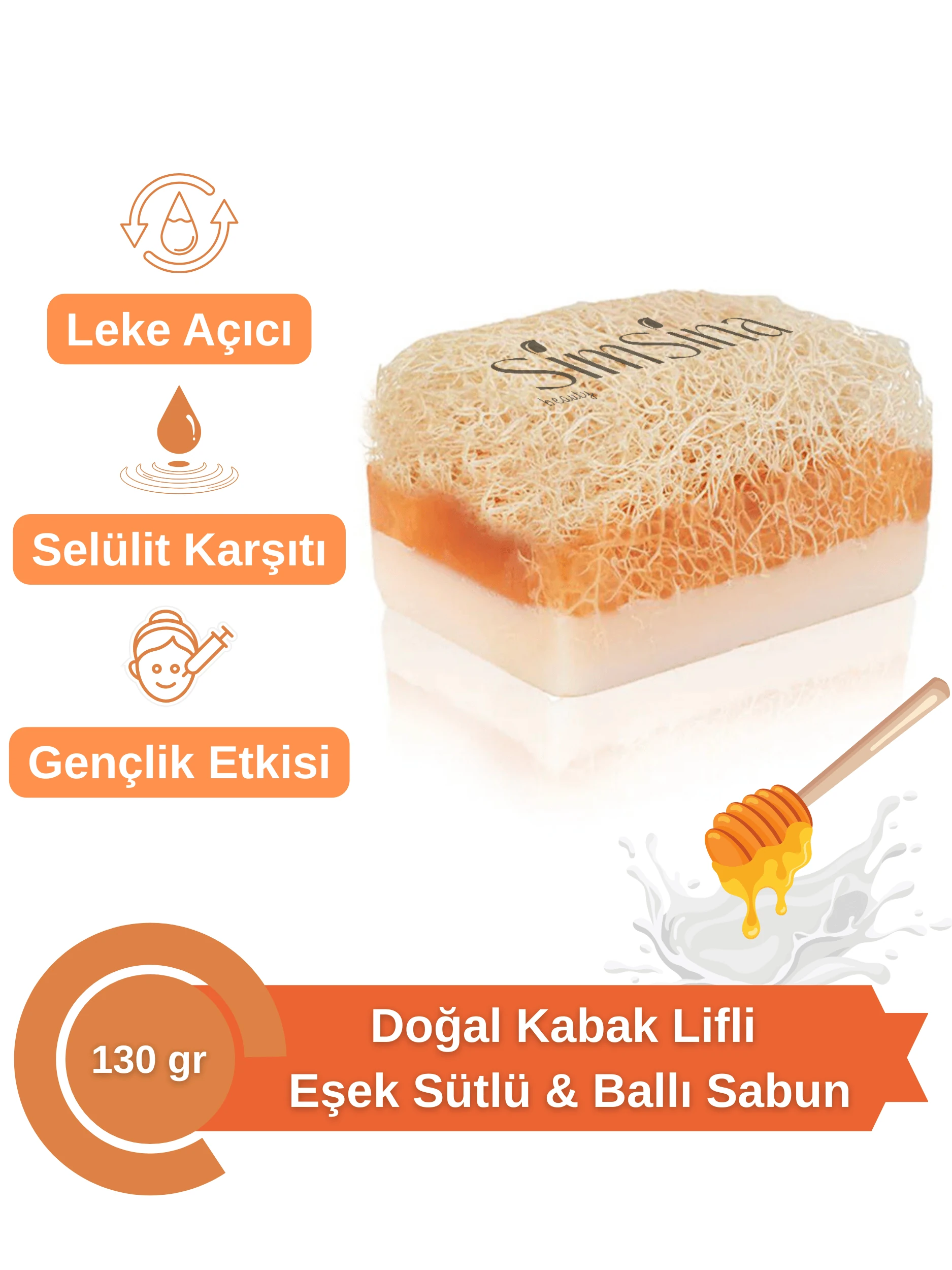 Doğal Kabak Lifli Eşek Sütlü Ballı Sabun – Cilt Yenileyici ve Nemlendirici 130g