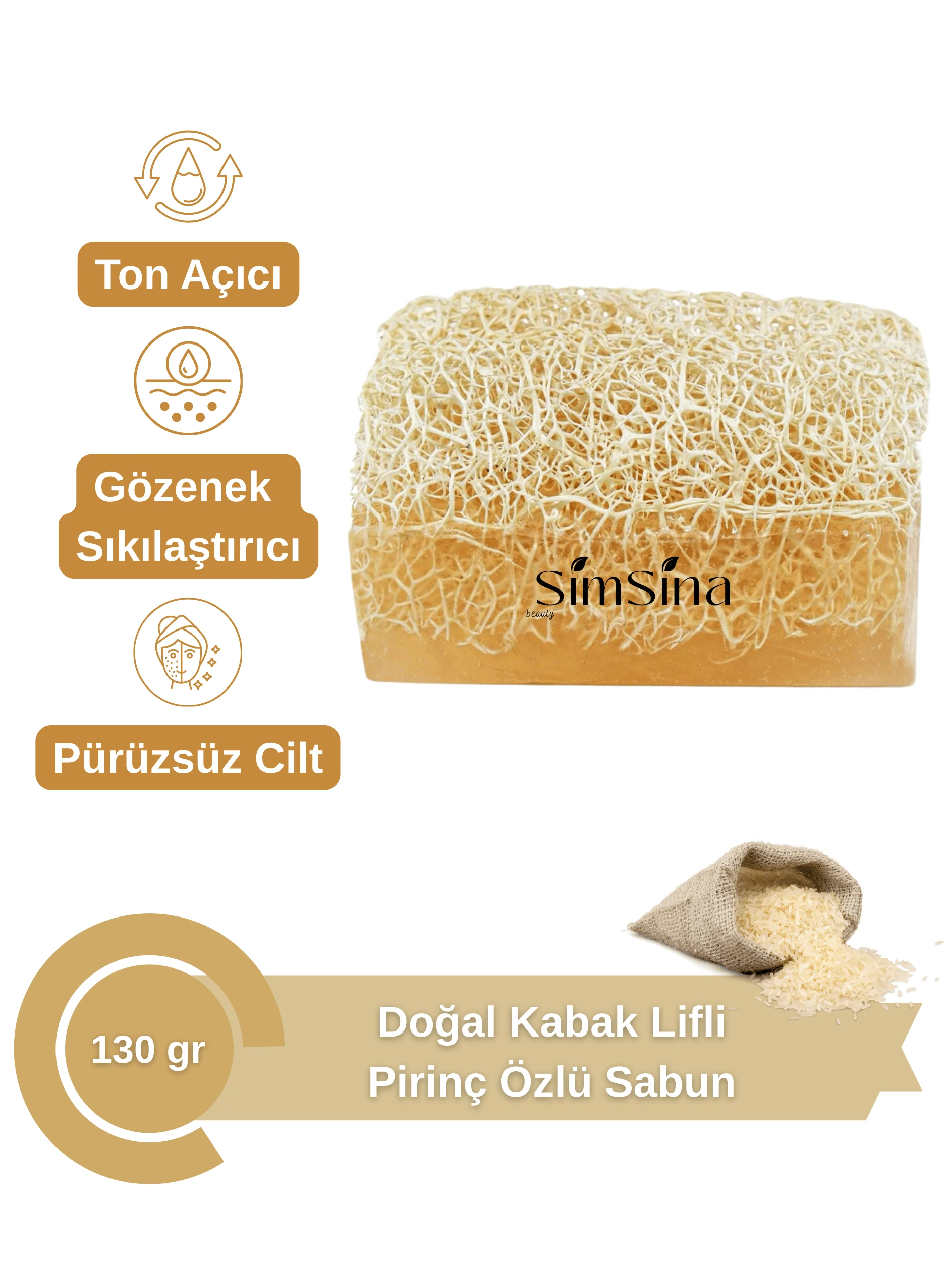 Doğal Kabak Lifli Pirinç Özlü Sabun – Peeling ve Cilt Beyazlatıcı 130g