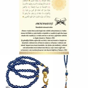 Namaz Tesbihi Vavlı 99'lu Cam İncili Amenerrasulü Dua Kartı ile Lacivert Renk Hediyelik