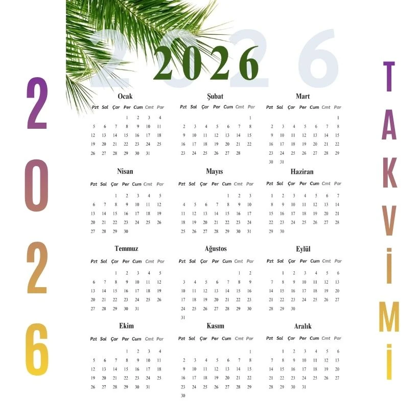 Yıllık Takvim Yeşil Yapraklı Tasarım