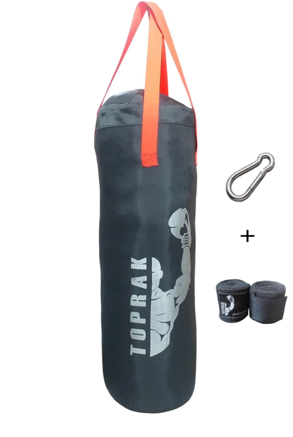 Boks Torbası Eldiven, Karabina ve Bandaj Hediyeli İçi Dolu 50x20 cm Füme