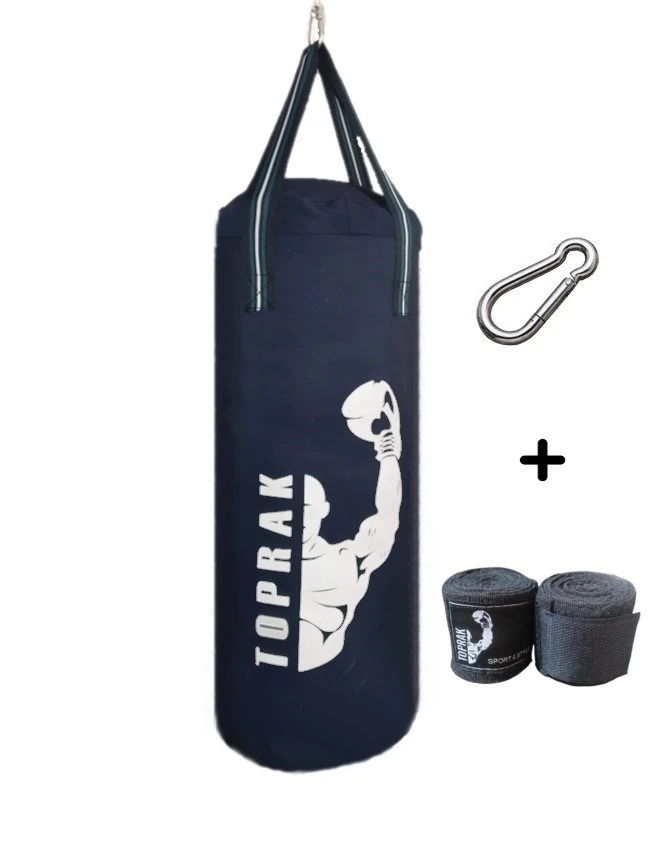 Boks Torbası Eldiven, Karabina ve Bandaj Hediyeli İçi Dolu 60x22cm Lacivert