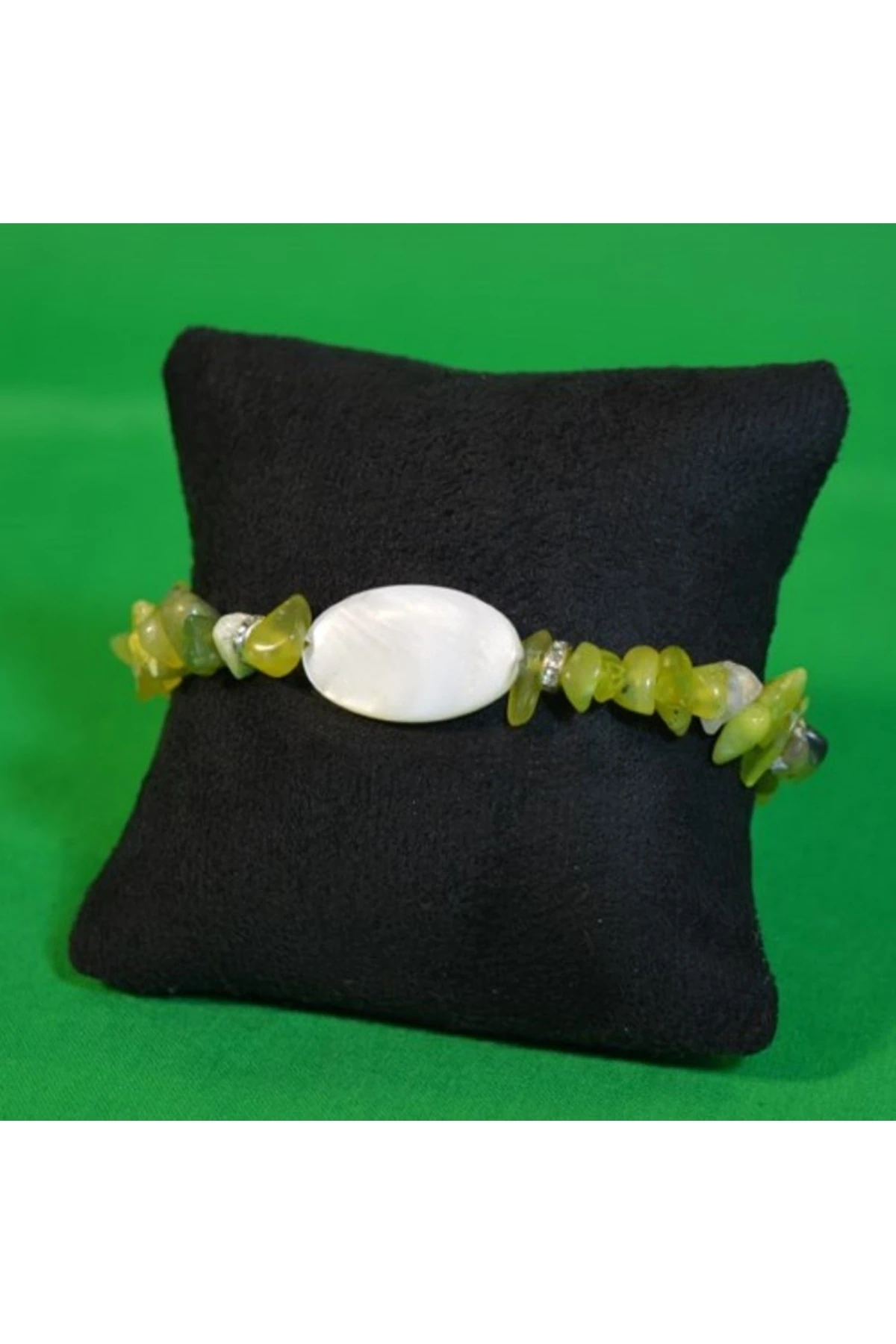 Sedef Uçlu Yeşil Akik Bileklik Küçük