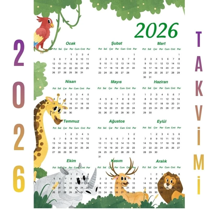 Yıllık Takvim Hayvanlar Alemi Tasarım