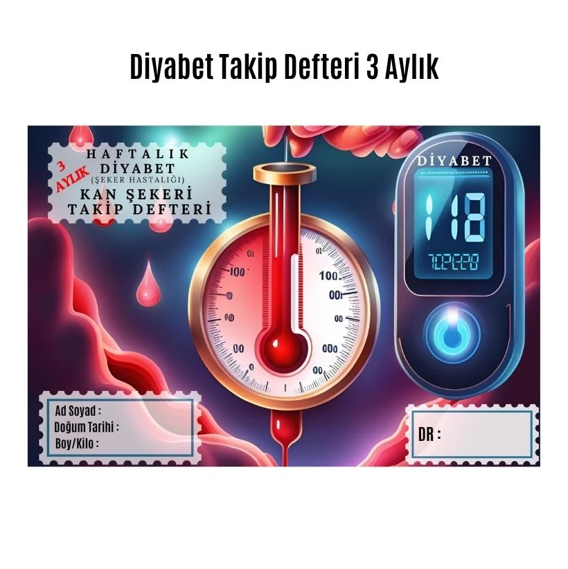 Diyabet Ölçüm Takip Çizelgesi Defteri A Kalite Özel Tasarım 3 Aylık A5