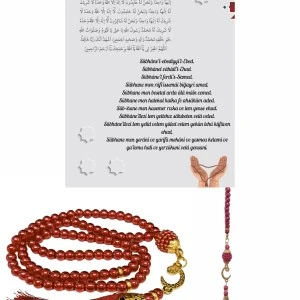 Namaz Tesbihi Vavlı 99'lu Cam İncili İsmi Azam Dua Kartı ile Fuşya Renk Hediyelik