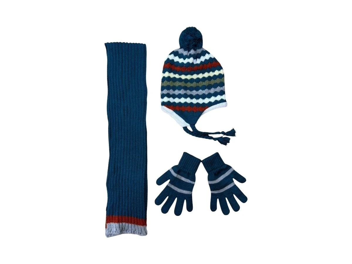 3'lü Çocuk Triko Atkı Bere Eldiven Seti (3-7 Yaş) – Kışlık Aksesuar Takımı Lacivert