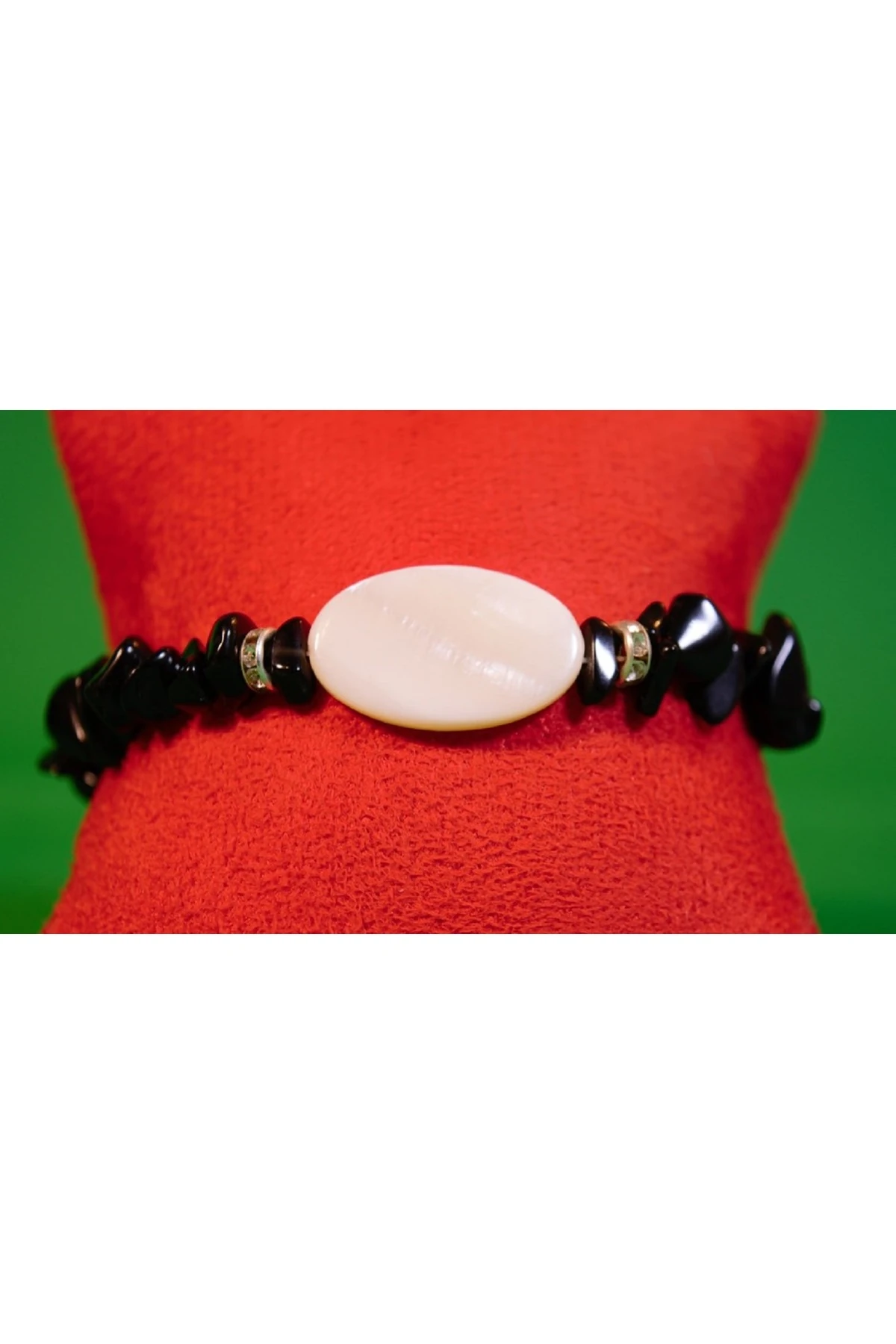Sedef Uçlu Siyah Akik Bileklik Küçük