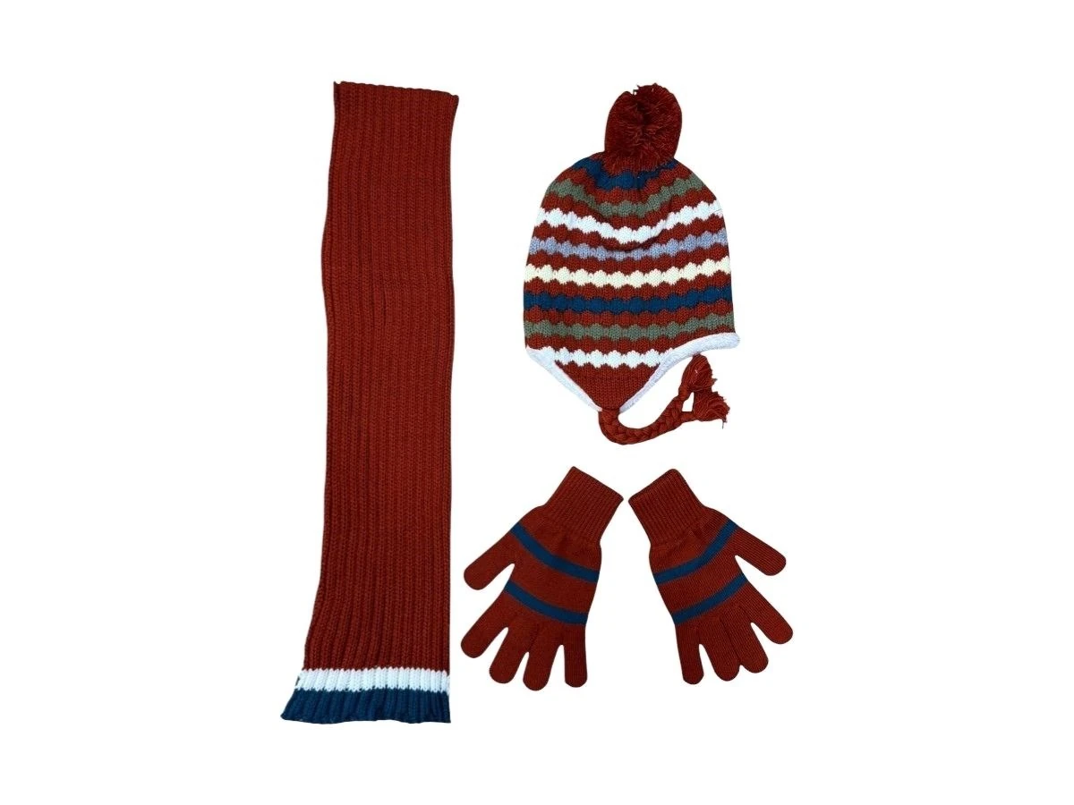 3'lü Çocuk Triko Atkı Bere Eldiven Seti (3-7 Yaş) – Kışlık Aksesuar Takımı Kırmızı