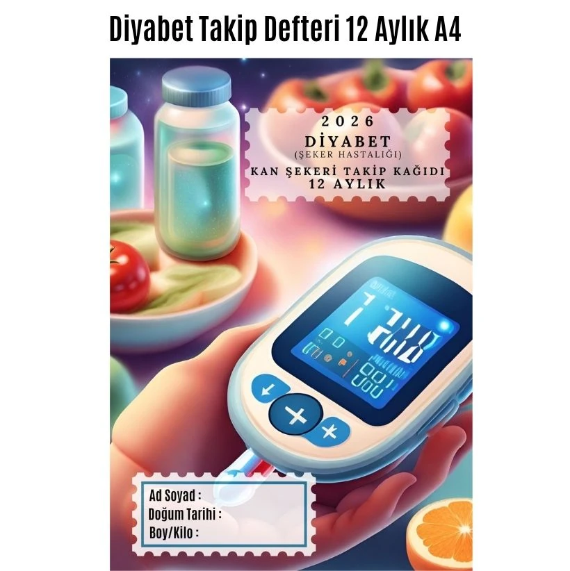 Diyabet Kan Şekeri Takip Çizelgesi Defteri A Kalite Özel Tasarım 12 Aylık 2025