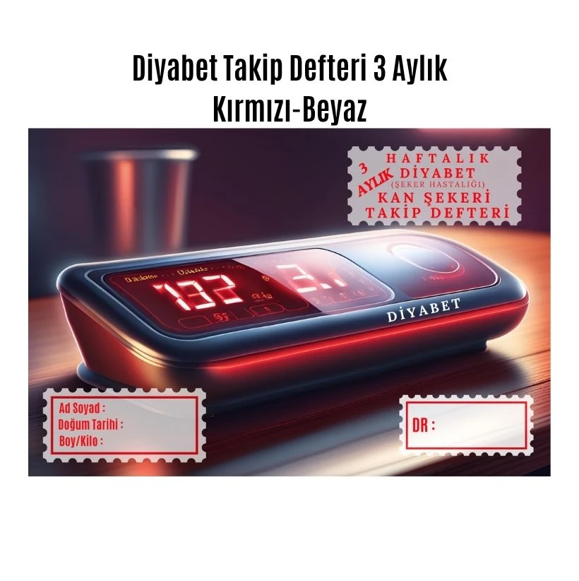 Diyabet Ölçüm Takip Çizelgesi Defteri A Kalite Özel Tasarım 3 Aylık A5 Kırmızı