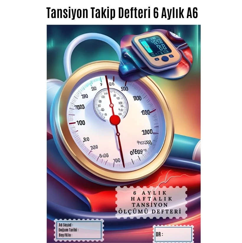 Tansiyon Ölçüm Takip Çizelgesi Defteri A Kalite Özel Tasarım 6 Aylık A6 Boyut