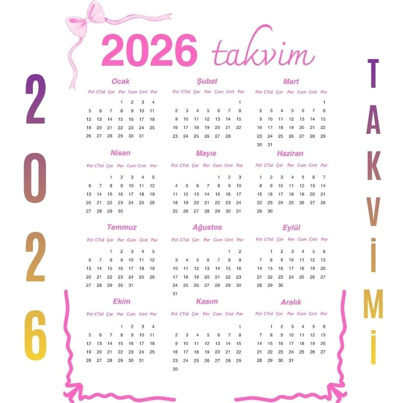Yıllık Takvim Pembe Kurdele Tasarım