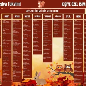 Kişiye Özel Sosyal Medya Takvimi - Özel Günlerle Dolu Eğlenceli Duvar Afişi Sonbahar