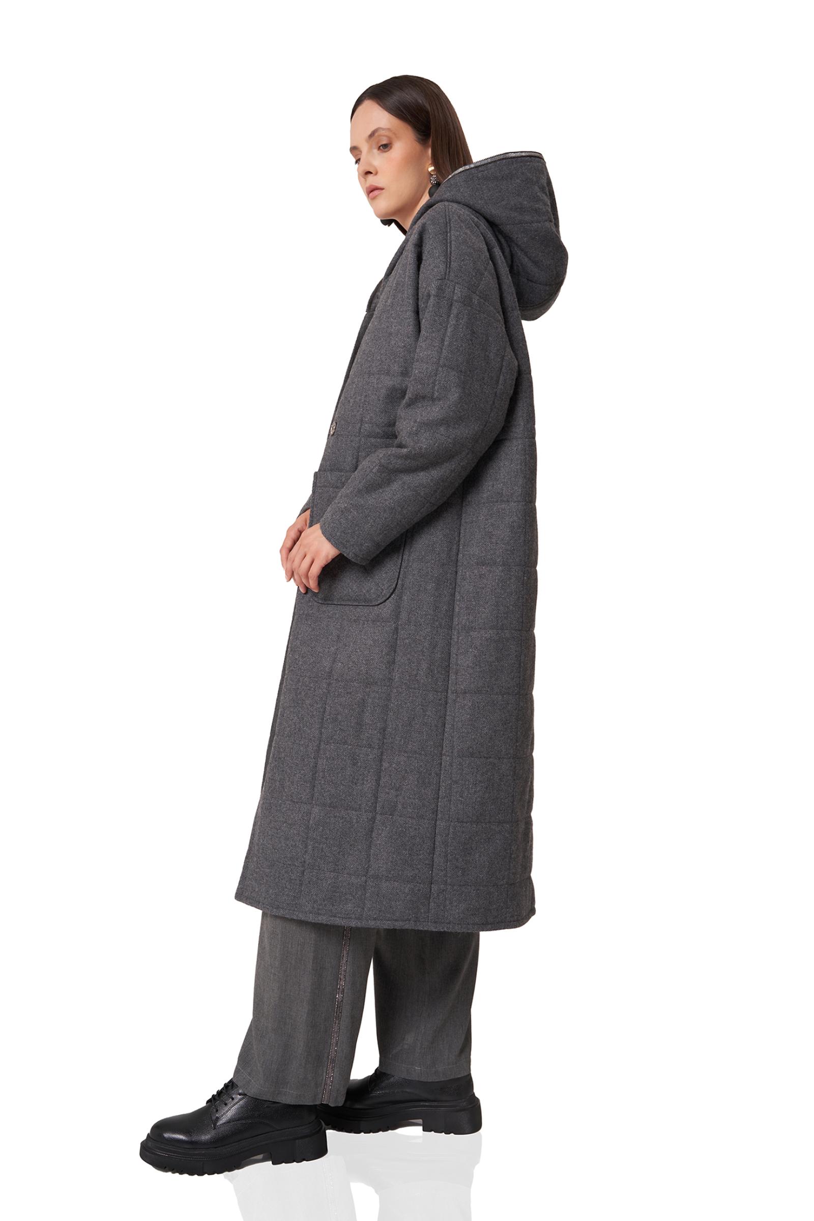 Yünlü Füme Renk Kapüşonlu Kaban (SERİ 1.1.2)