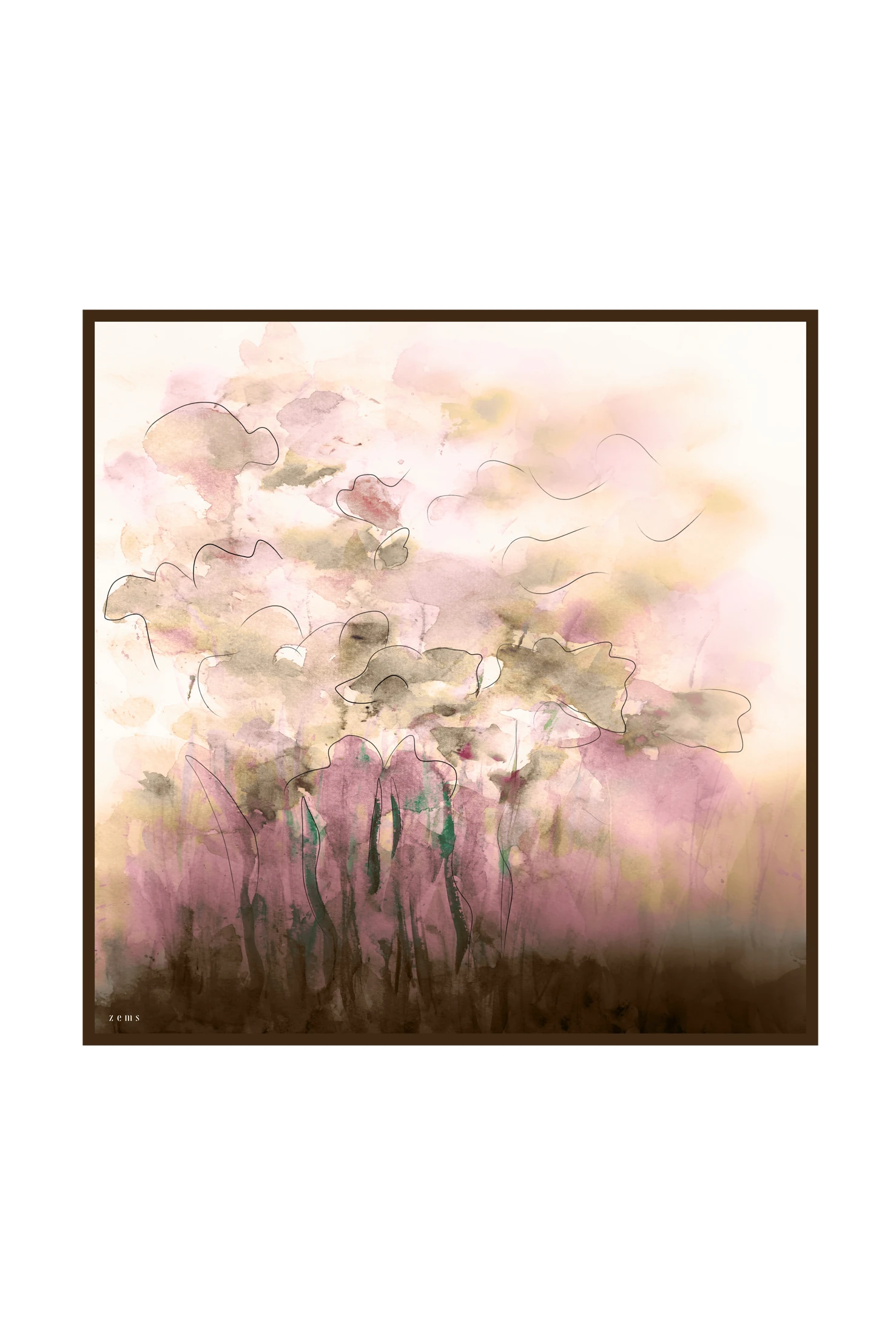 Zems Sulu Boya Desen Twill İpek Eşarp - PUDRA