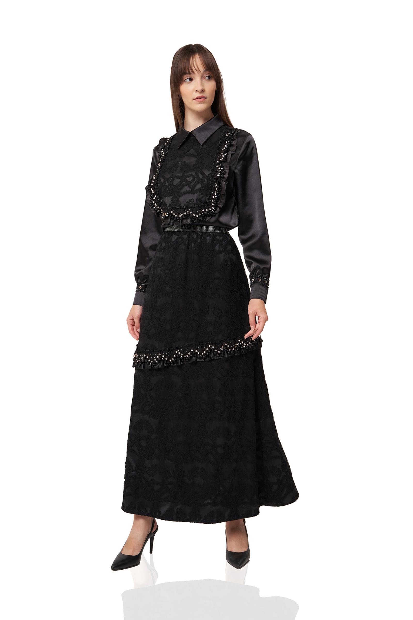Taşlı Dantel Siyah Etek