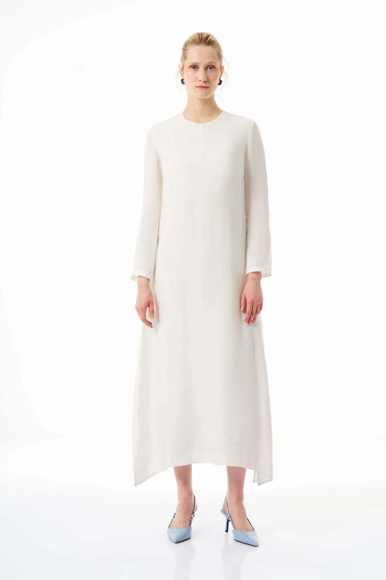 Kadın Beyaz Keten Uzun Elbise