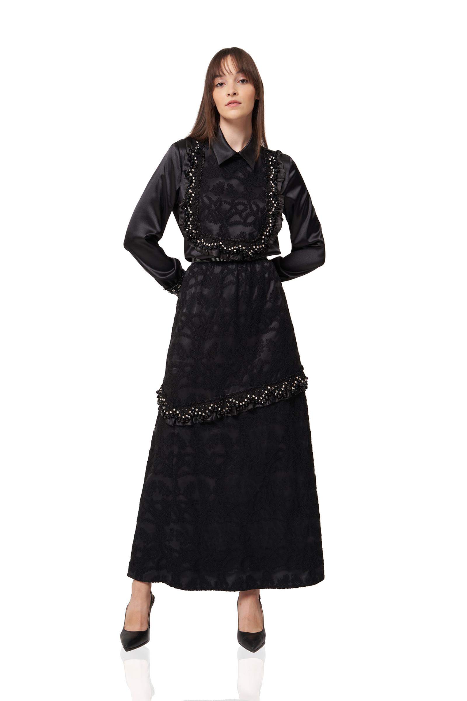 Taşlı Dantel Siyah Etek