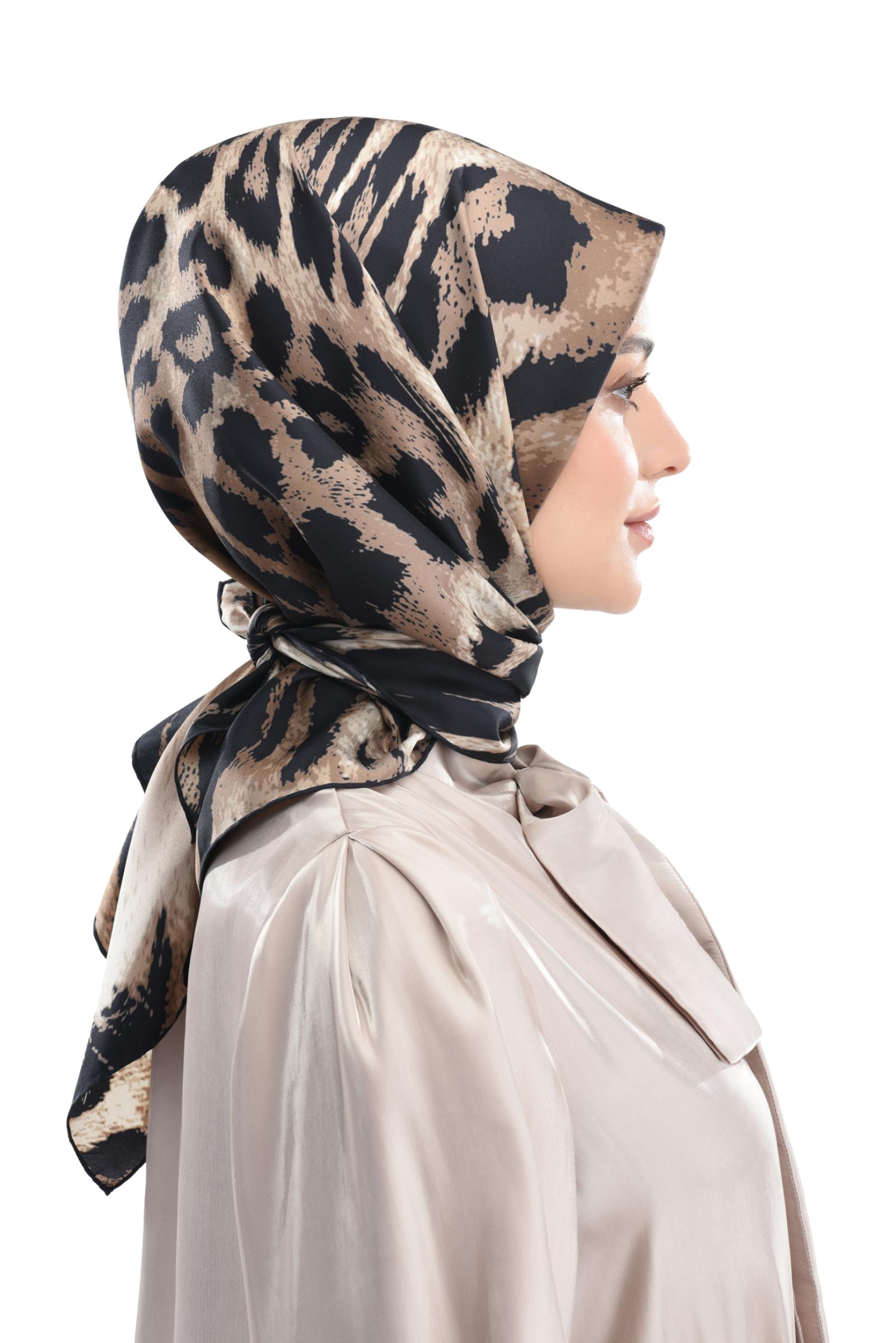 Zems Leopar Desen Twill İpek Eşarp