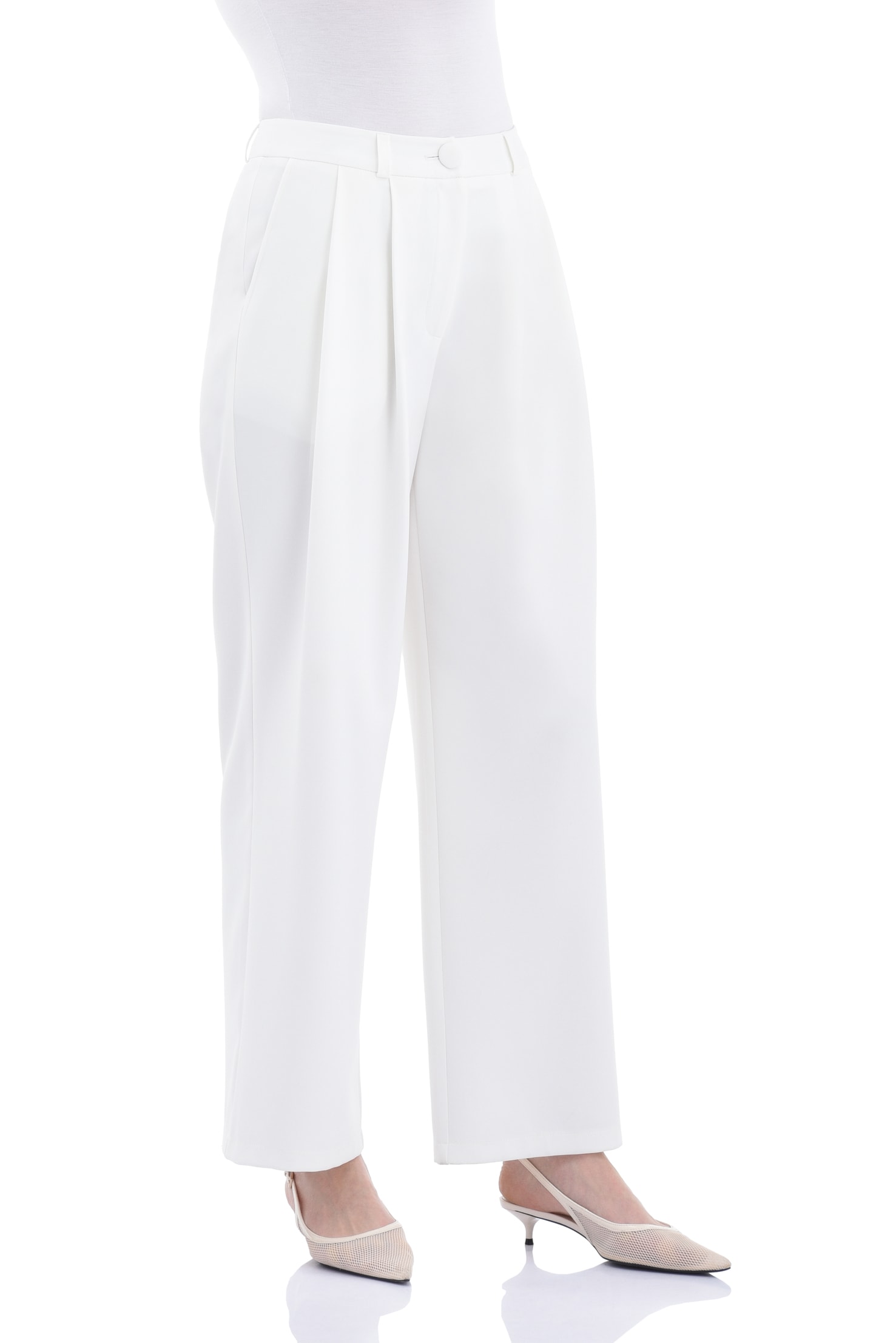 Pile Detaylı Kadın Pantolon - BEYAZ