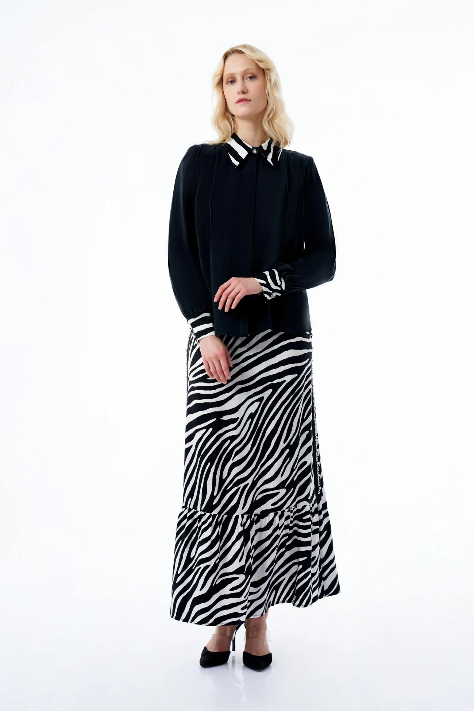 Zebra Desen Kadın Uzun Etek