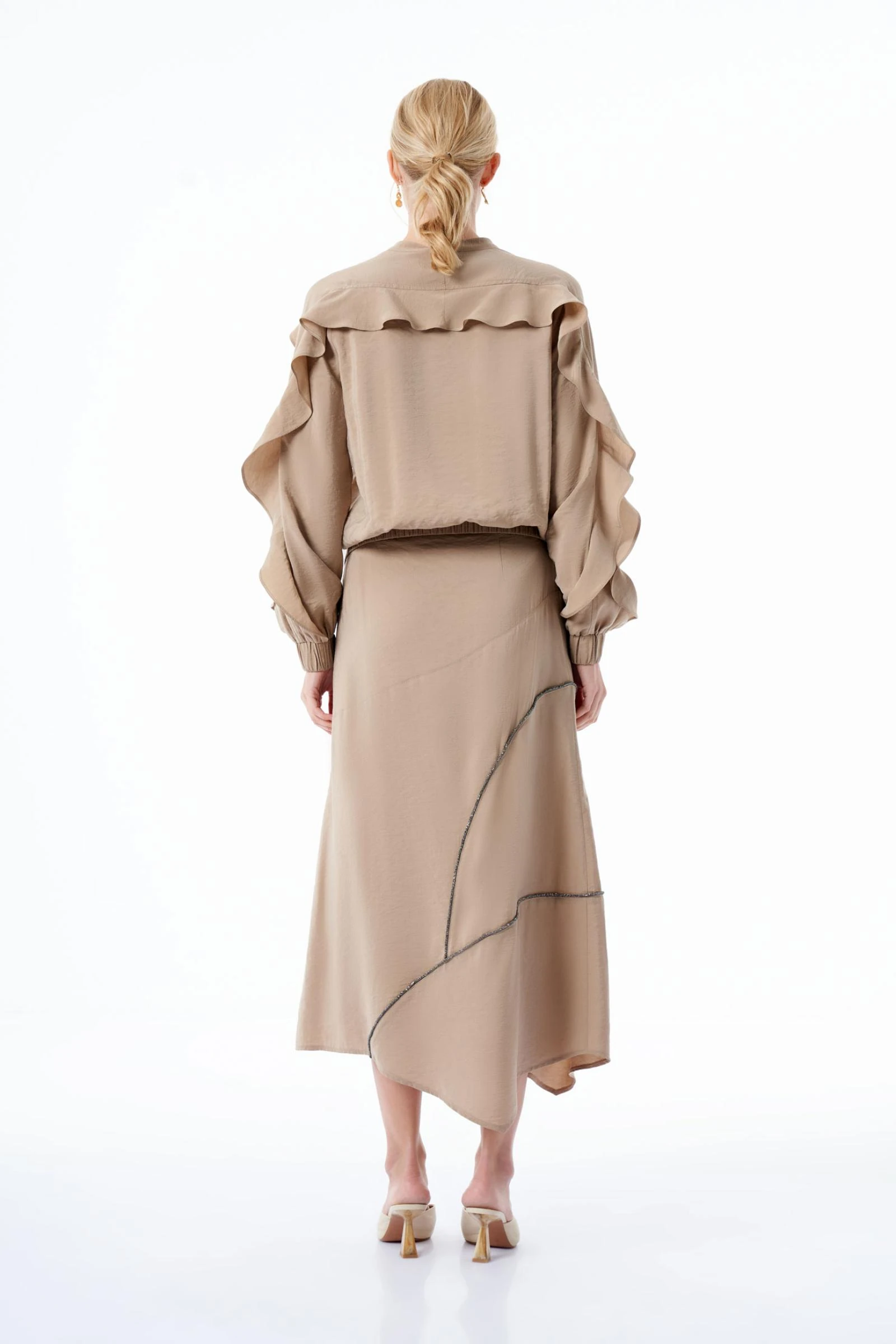 Taşlı Vizon Renk Kadın Etek