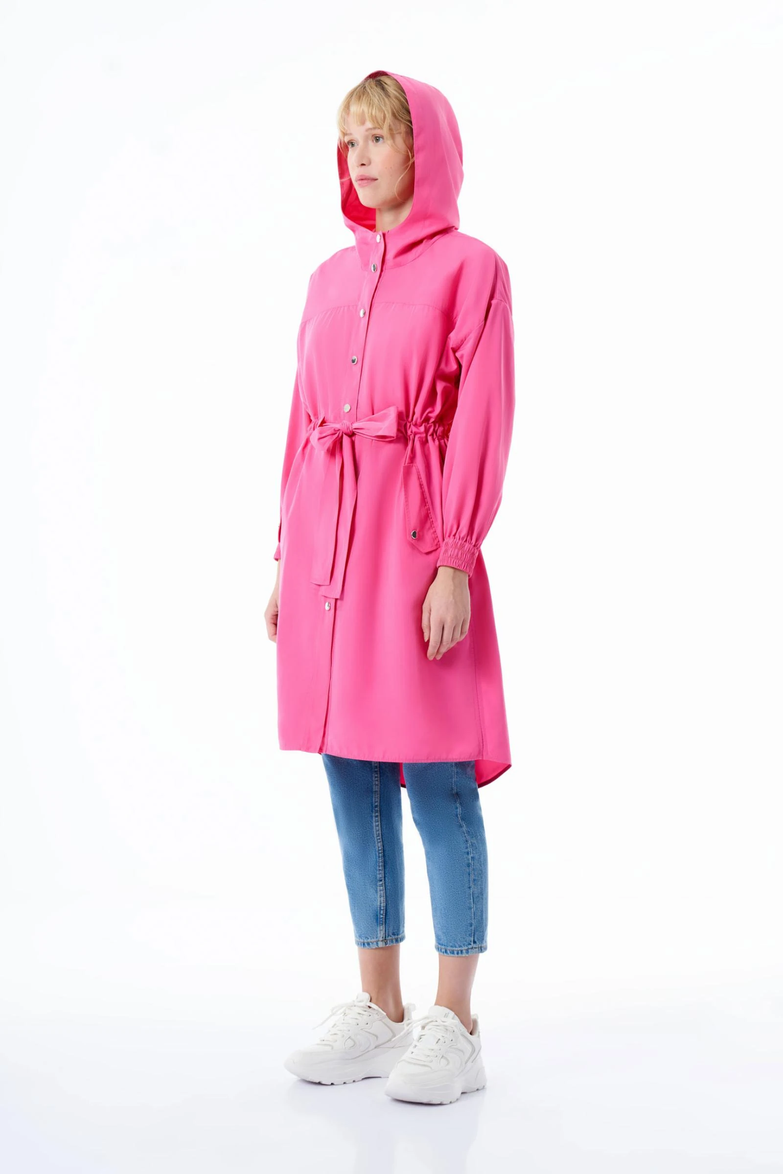 Fuşya Uzun Kadın Trençkot
