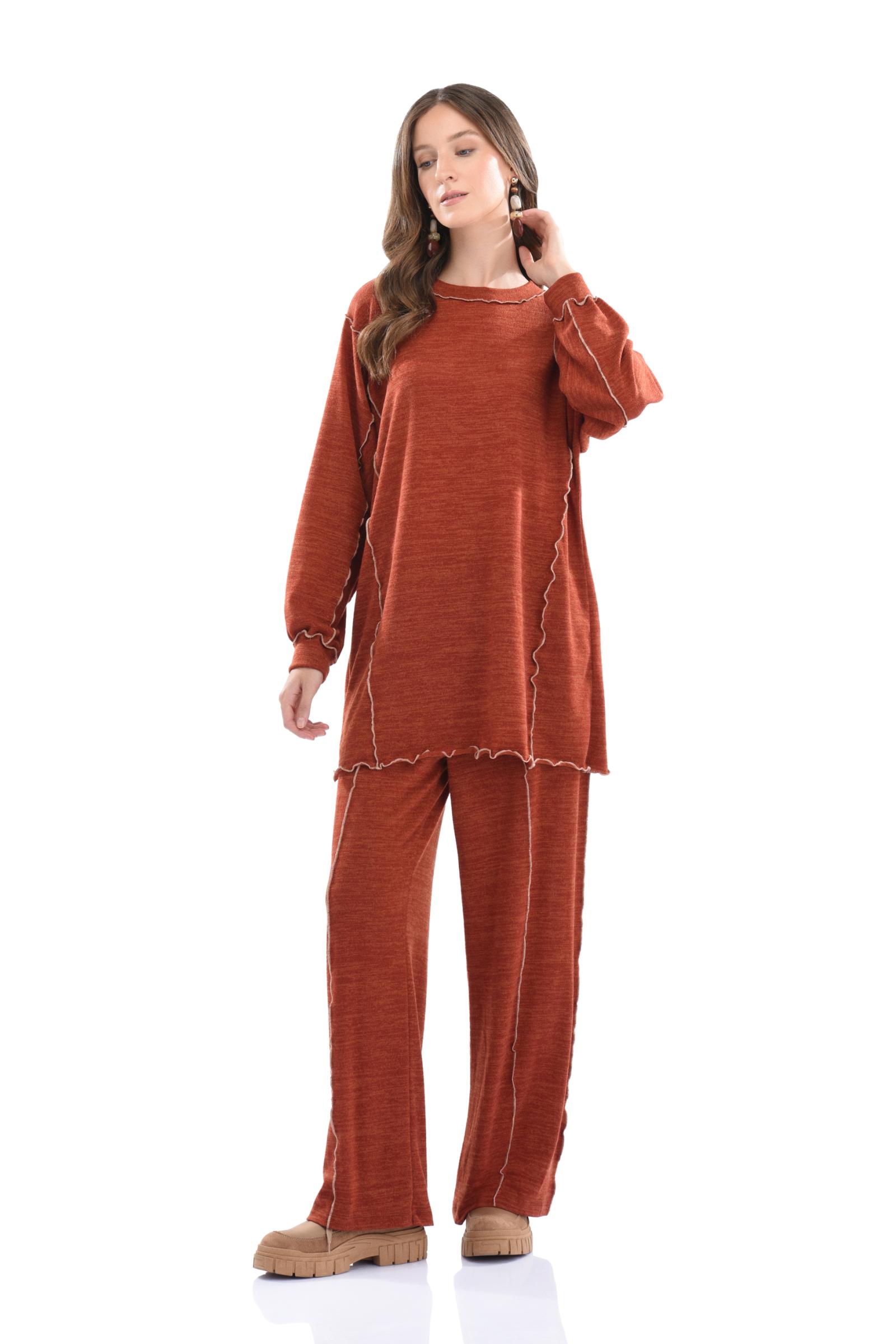 Overlok Detaylı Kiremit Örme Tunik