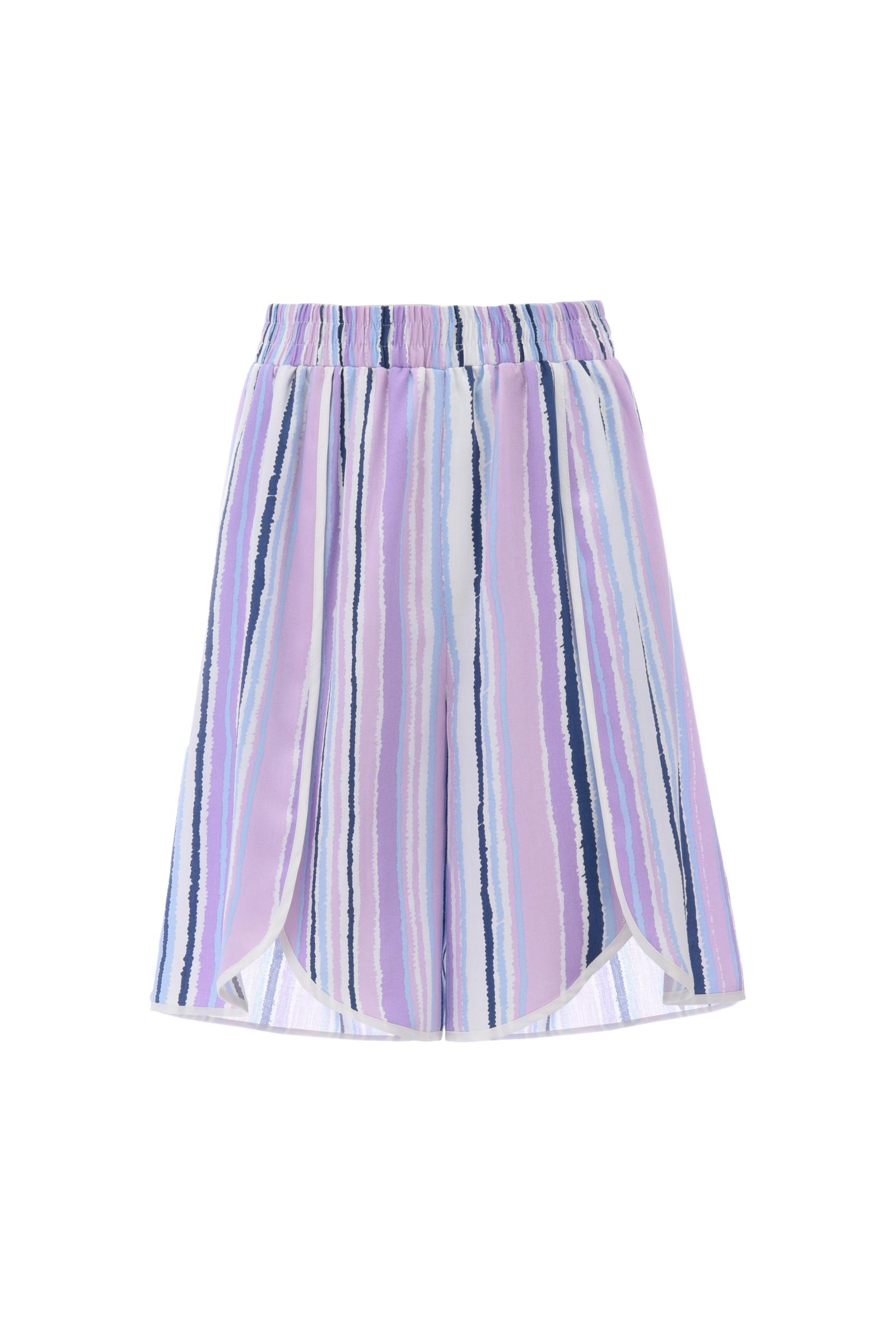Lila Çizgili Yırtmaç Detaylı Şort Pijama