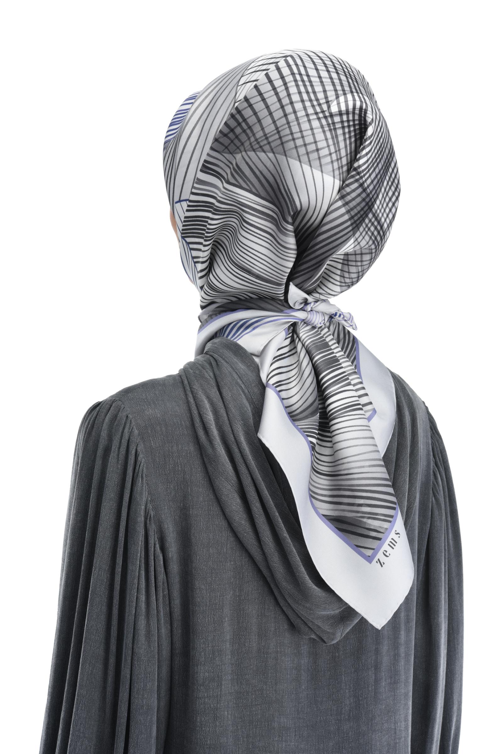 Zems Çizgi Desen Twill İpek Eşarp